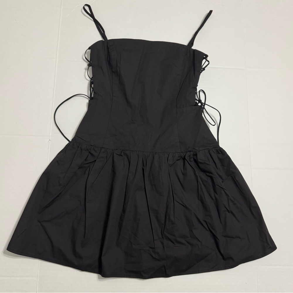 Elegant Black Mini Dress with Lace-Up Sides